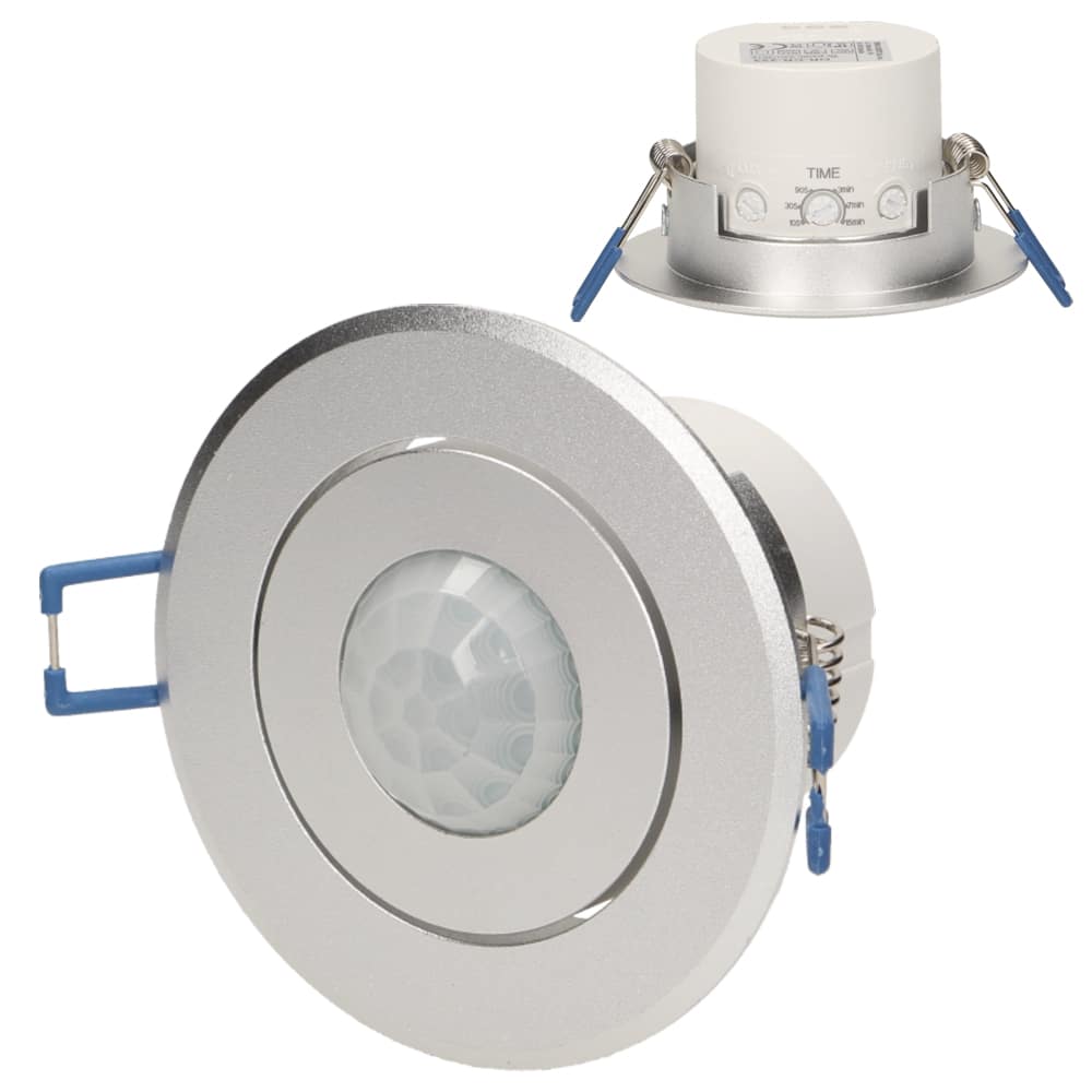 LED PIR bewegingsmelder – 360° detectie – Kantelbaar – Inbouw plafond – Rond – Zilver – 1200 Watt